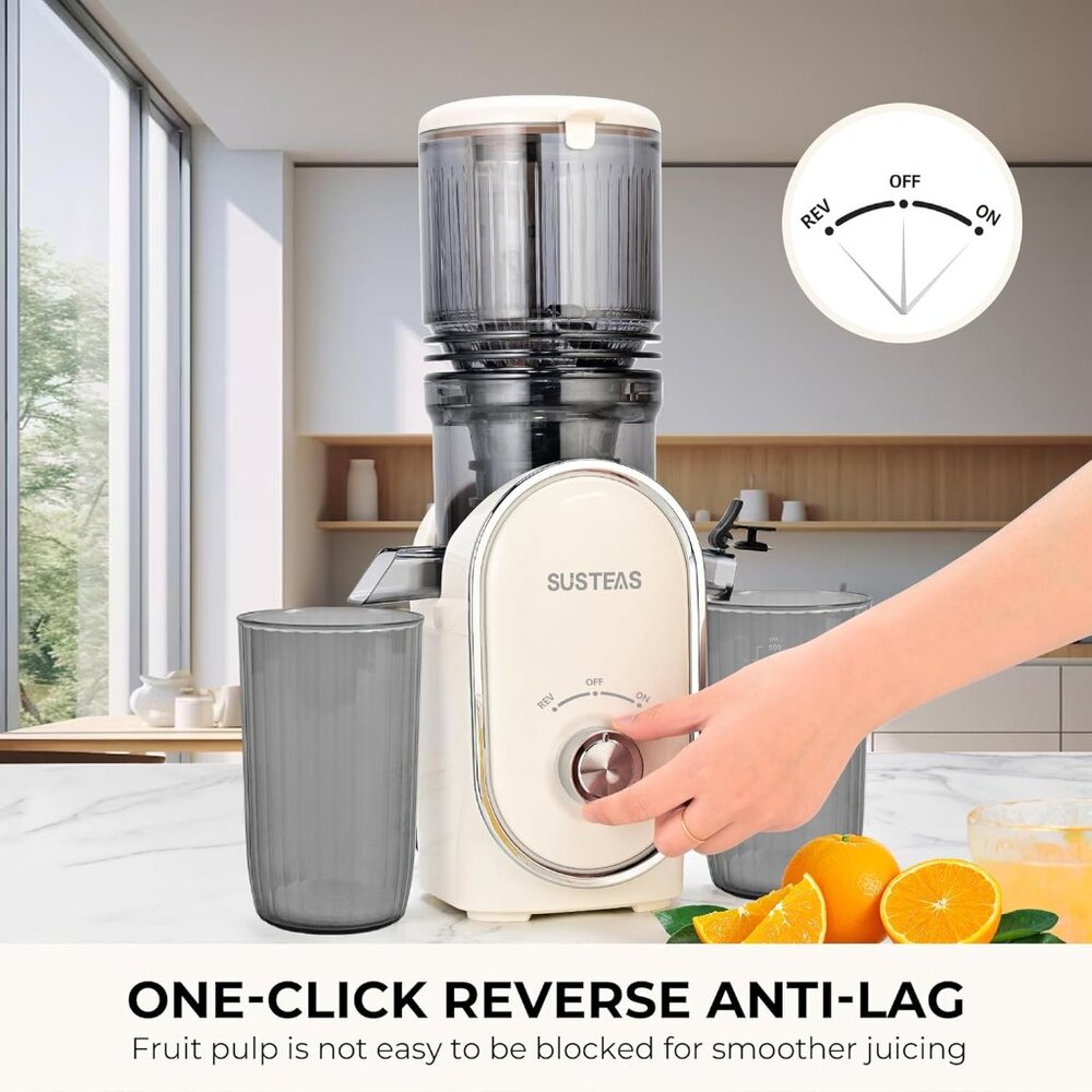 SUSTEAS Cold Press Juicer 300W 5.3 inch Large Feed Chute 1.5L Capacity BEIGE - Picture 2 of 7